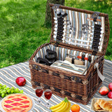 Alfresco 4 Person Picnic Basket Set Wooden Blanket Cooler Bag Outdoor Insulated - Close-Up Angle