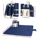 Alfresco 4 Person Picnic Basket Set Backpack Bag Insulated Blue - Front View