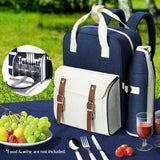 Alfresco 4 Person Picnic Basket Set Backpack Bag Insulated Blue - Low Angle