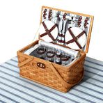 Alfresco 4 Person Picnic Basket Set Wooden Blanket Cooler Bag Outdoor Insulated