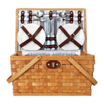 Alfresco 4 Person Picnic Basket Set Wooden Blanket Cooler Bag Outdoor Insulated, image 3