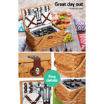 Alfresco 4 Person Picnic Basket Set Wooden Blanket Cooler Bag Outdoor Insulated, image 4