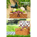 Alfresco 4 Person Picnic Basket Set Wooden Blanket Bag Insulated - Rear View