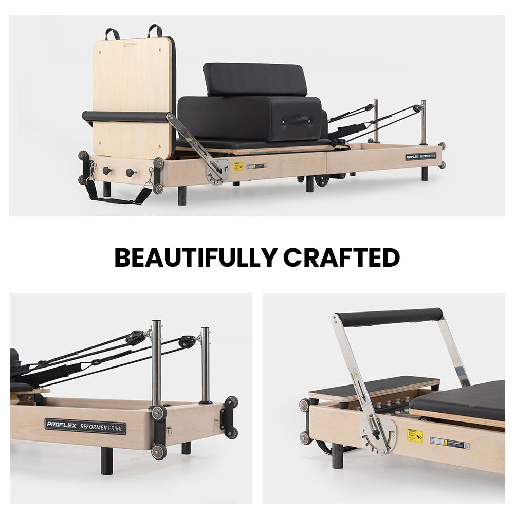 PROFLEX Wooden Pilates Reformer Machine, Stretch Bed with box and jump board accessories