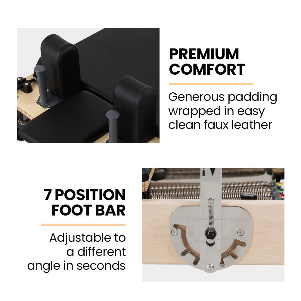 PROFLEX Wooden Pilates Reformer Machine, Stretch Bed with box and jump board accessories