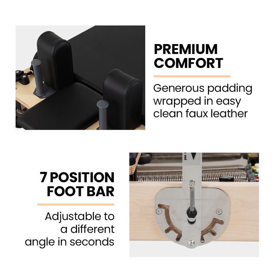 PROFLEX Wooden Pilates Reformer Machine, Stretch Bed with box and jump board accessories