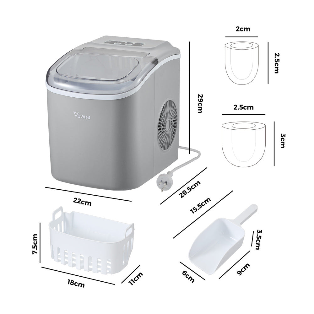 Vevare Portable Ice Maker Machine Ice Cube Tray 12kg Grey