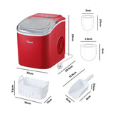 Vevare Portable Ice Maker Machine Ice Cube Tray 12kg Red - Side View