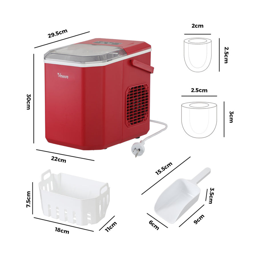 Vevare Portable Ice Maker Machine with Handle 12kg Red
