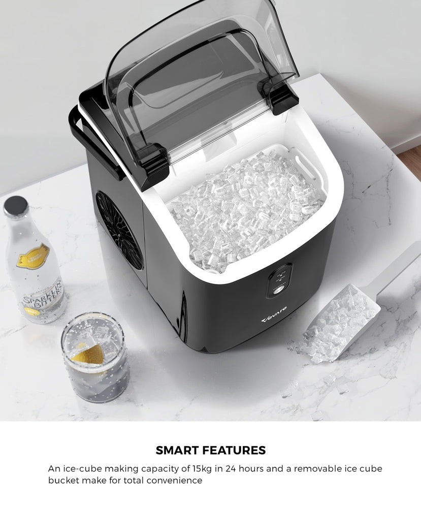 Vevare Nugget Portable Ice Maker with Ice Cube Scoop 15kg Black