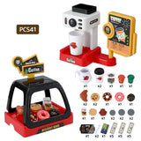 Keezi Kids Pretend Role Play Toy Coffee Shop with Coffee Maker Machine Play Money Food Tea Party Set - Top-Down View