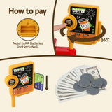 Keezi Kids Pretend Role Play Toy Coffee Shop with Coffee Maker Machine Play Money Food Tea Party Set - Close-Up Angle