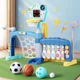 Keezi Kids Basketball Hoop Stand Bowling Baseball Golf Game Sports Toys Set Blue - Close-Up Angle