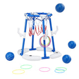 Keezi Kids Basketball Hoop with 4 balls Ring Toss Sports Pool Toys Blue - Low Angle