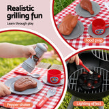 Keezi Kids Pretend Kitchen BBQ Playset Role Play Toy with charcoal Play Food Cup - 45-Degree Angle
