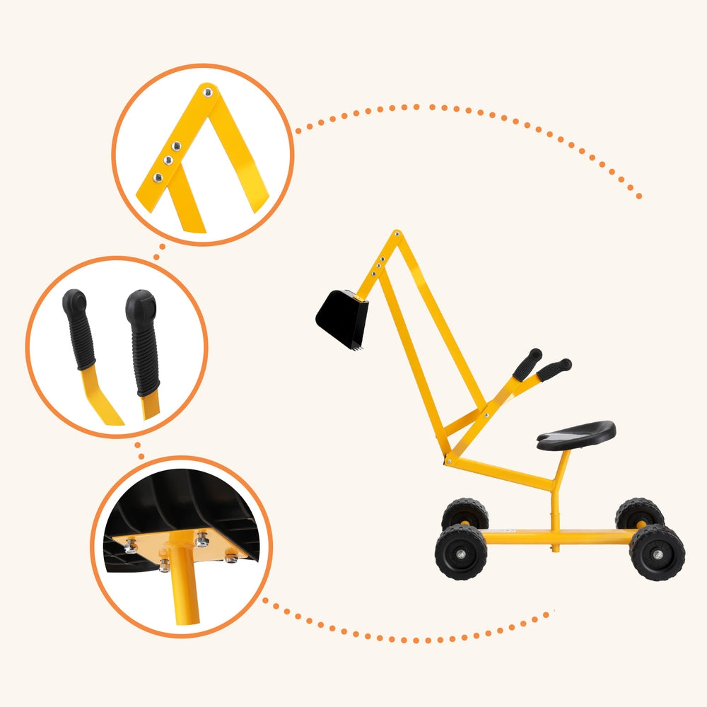 Kids Ride-On Excavator Digger Toy with Rotating Seat - Yellow Sandpit Fun