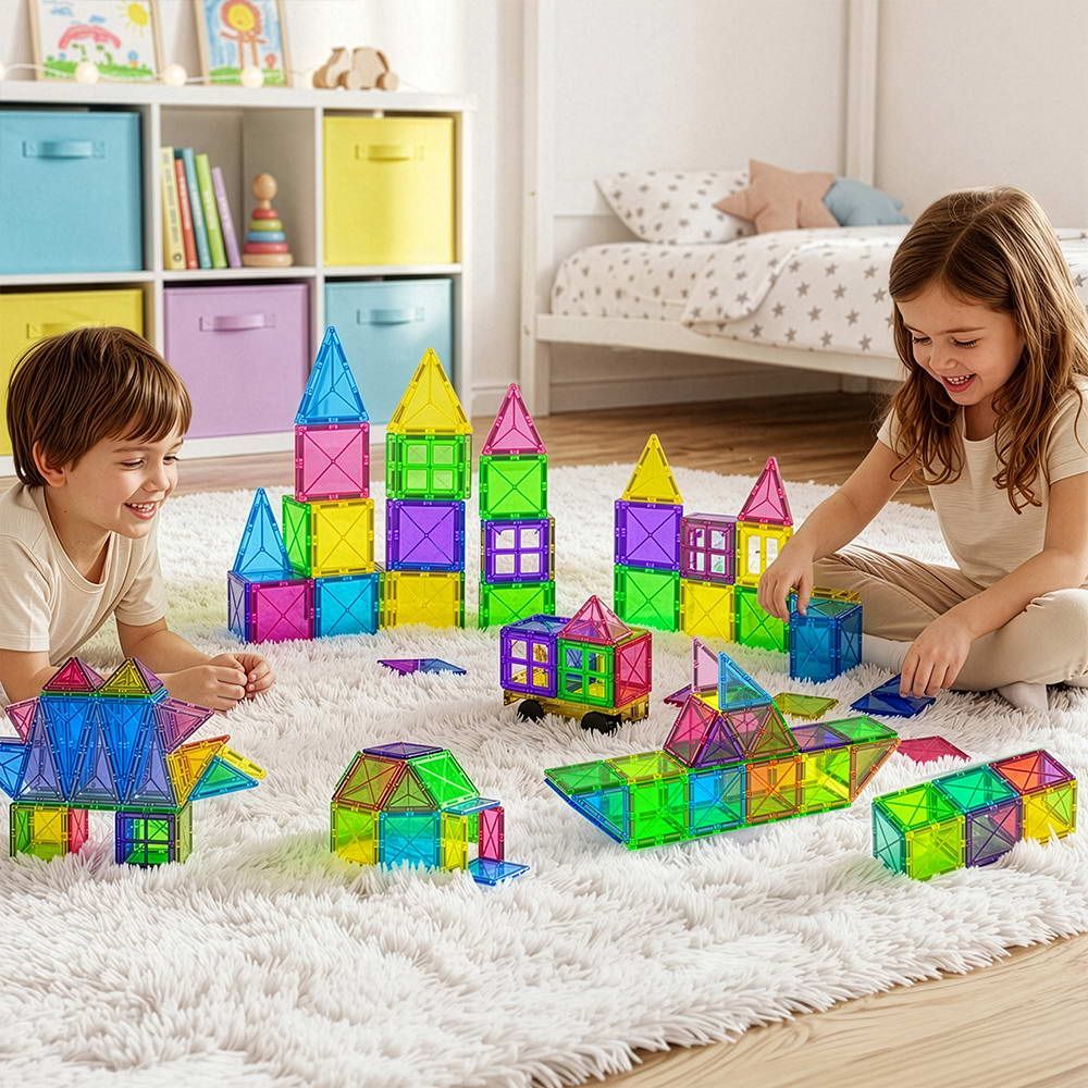 Keezi 120-Piece Magnetic Building Tiles Set for Kids - Educational STEM Toys Gift