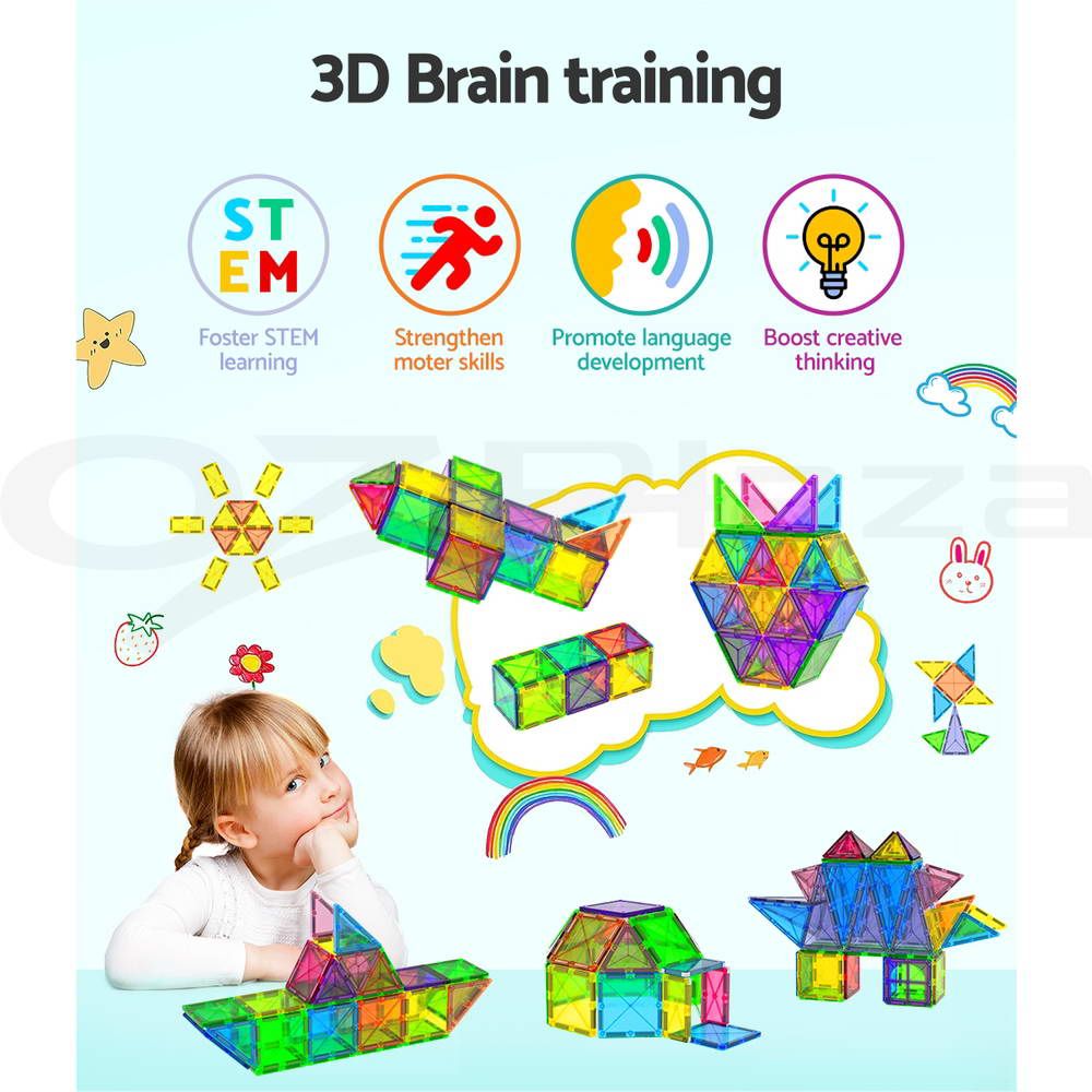 Keezi 120-Piece Magnetic Building Tiles Set for Kids - Educational STEM Toys Gift