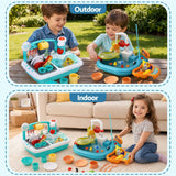 Keezi Kids Pretend Kitchen Sink and Water Playset Fishing Game Toys Play food - Low Angle