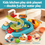 Keezi Kids Pretend Play Kitchen Sink with Faucet Floating Fishing Toys Play food - 45-Degree Angle