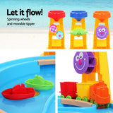 Keezi Kids Sandpit Pretend Play Set Water Sand Table Children Outdoor Toy Umbrella - Rear View