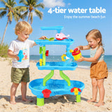 Keezi Kids Sand and Water Table 4-Tier Waterfall Sandpit Toys Beach Shovel - Top-Down View