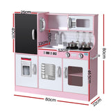 Keezi Kids Wooden Pretend Kitchen Play Set Cooking Toys Pot Ice Cup Oven Blackboard 80CM Pink - Front View