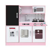 Keezi Kids Wooden Pretend Kitchen Play Set Cooking Toys Pot Ice Cup Oven Blackboard 80CM Pink - Side View