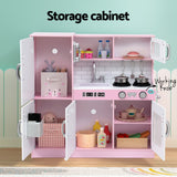 Keezi Kids Wooden Pretend Kitchen Play Set Cooking Toys Pot Ice Cup Oven Blackboard 80CM Pink - Rear View