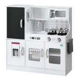 Keezi Kids Wooden Pretend Kitchen Play Set Cooking Toys Pot Ice Cup Oven Blackboard 80CM White