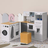 Keezi Kids Kitchen Playset 2-Piece Wooden Pretend Play Coffee Maker Toy 80CM White - Close-Up Angle