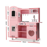 Keezi Kids Kitchen Play Set Wooden Pretend Toys Cooking Children Storage Pink - Front View