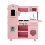 Keezi Kids Kitchen Play Set Wooden Pretend Toys Cooking Children Food Pink - Side View
