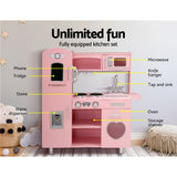 Keezi Kids Kitchen Play Set Wooden Pretend Toys Cooking Children Food Pink - Top-Down View