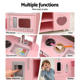 Keezi Kids Kitchen Play Set Wooden Pretend Toys Cooking Children Food Pink - Rear View