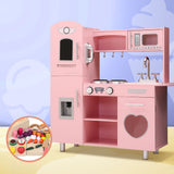 Keezi Kids Kitchen Play Set Wooden Pretend Toys Cooking Children Food Pink - Low Angle