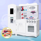 Keezi Kids Kitchen Play Set Wooden Pretend Toys Cooking Children Food White - Low Angle
