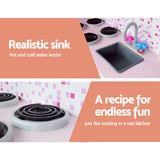 Keezi Kids Kitchen Play Set Wooden Pretend Toys Cooking Children Fridge Oven Red - Top-Down View