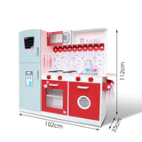 Keezi Kids Kitchen Play Set Wooden Pretend Toys Cooking Children Fridge Oven Red - Close-Up Angle