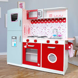 Keezi Kids Kitchen Play Set Wooden Pretend Toys Cooking Children Fridge Oven Red - Low Angle
