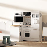 Keezi Kids Kitchen Play Set Wooden Pretend Toys Cooking Children Fridge White - Low Angle