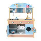 Keezi Kids Wooden Pretend Kitchen Play Sets Cooking Toys Pot Pan Bowls Oven Dishwasher 80CM Blue - Side View