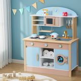 Keezi Kids Wooden Pretend Kitchen Play Sets Cooking Toys Pot Pan Bowls Oven Dishwasher 80CM Blue - Close-Up Angle