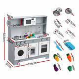 Keezi Wooden Play Kitchen Pretend Kitchen 82cm Kids Toy Food Set Grey - Front View
