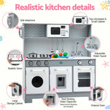 Keezi Wooden Play Kitchen Pretend Kitchen 82cm Kids Toy Food Set Grey - Top-Down View