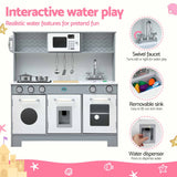 Keezi Wooden Play Kitchen Pretend Kitchen 82cm Kids Toy Food Set Grey - Rear View