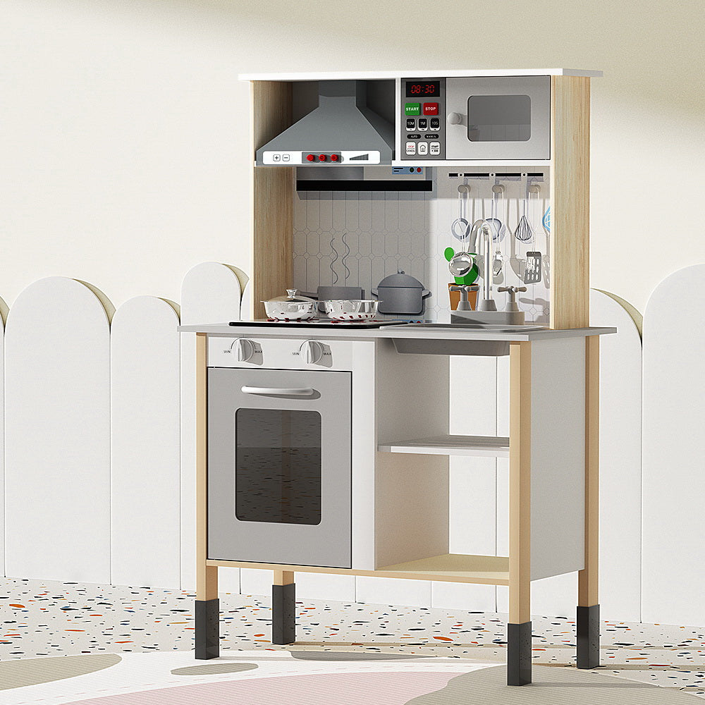 Keezi Deluxe Wooden Kids Kitchen Playset with Realistic Cooking Accessories