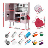 Keezi 102cm Wooden Pretend Kitchen Playset With Apron And Food Set1 Pink - Front View