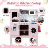 Keezi 102cm Wooden Pretend Kitchen Playset With Apron And Food Set1 Pink