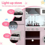 Keezi 102cm Wooden Pretend Kitchen Playset With Apron And Food Set1 Pink - 45-Degree Angle
